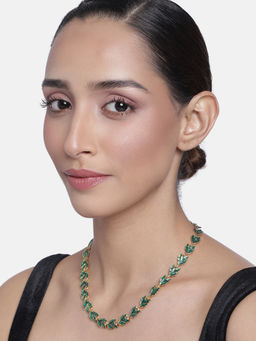 Estele - Gold Plated Nature Inspired Green Enamelled Necklace for Women (Set of 2)