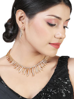 Estele - Gold & Rhodium Plated Dancing Light Necklace with Crystals for Women (Set of 2)