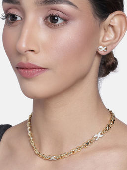Estele - Gold Plated Infinity Loops Necklace With Austrian Crystal for Women (Set of 2)