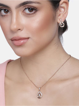 Estele - Rose Gold Plated Drop Designer Pendant Necklace with Crystals for Women (Set of 2)