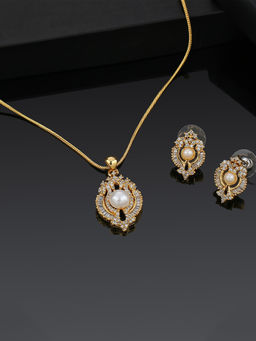 Estele - Gold Plated CZ Alluring Pendant Necklace for Women (Set of 2)