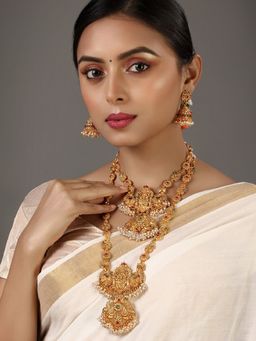 Estele - Gold Plated Auspicious Temple Styled Bridal Necklace Set Combo for Women