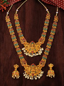 Estele - Gold Plated Divine Laxmi Ji with Peacocks Bridal Necklace Set Combo for Women