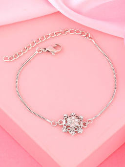 Estele - Rhodium Plated Nakshi Style Bracelet with Austrian Crystals for Women