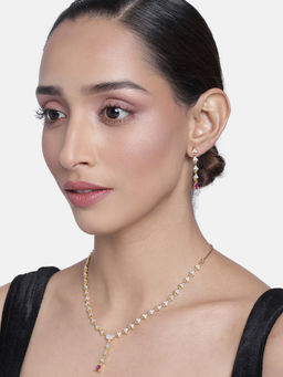 Estele - Gold Plated Necklace Set with Austrian Crystals and Red Stones for Women
