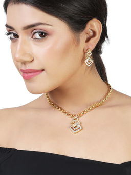 Estele - Gold Plated Geometric Designer Necklace Set with Crystals for Women