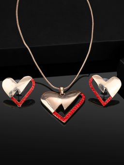 Estele - Gold Plated Heart Shaped Necklace Set with Crystals for Women