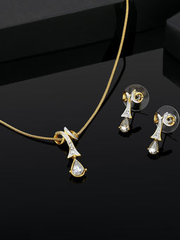 Estele - Gold Plated Twisted Drop Designer Necklace Set with Crystals for Women