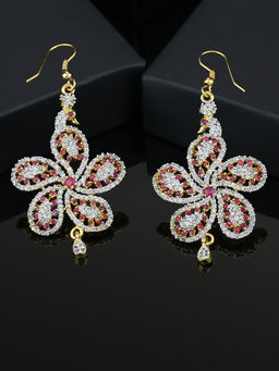 Estele - Gold Plated CZ Flower Drop Earrings for Women