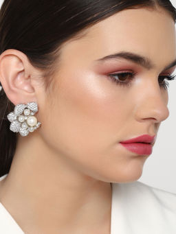 Estele - Rhodium Plated CZ Gardenia Earrings for Women