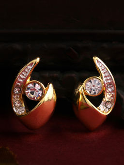 Estele - Gold Plated Splendid Stud Earrings with Crystals for Women