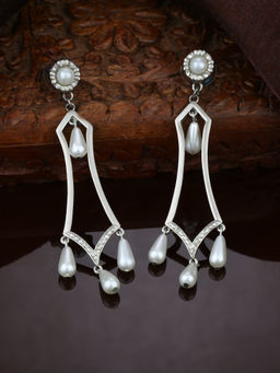 Estele - Rhodium Plated Oxidised Pearl Drop Earrings for Women