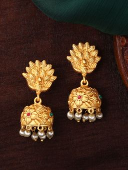 Estele - Gold Plated Elegant Peacock Designer Jhumki Earrings with Crystals for Women