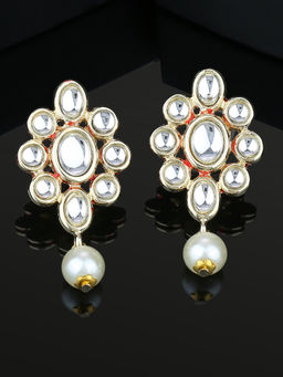Estele - Gold Plated Flower Pearl Drop Earrings for Women