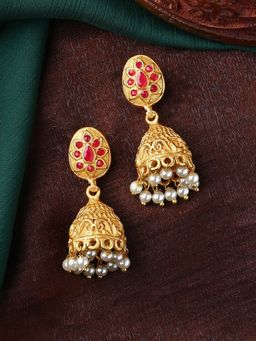 Estele - Gold Plated Stunning Floral Designer Jhumki Earrings with Pearls for Women