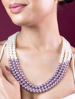 Estele - Gold Plated Gorgeous Multi-Color Three layered Pearl Necklace for Women