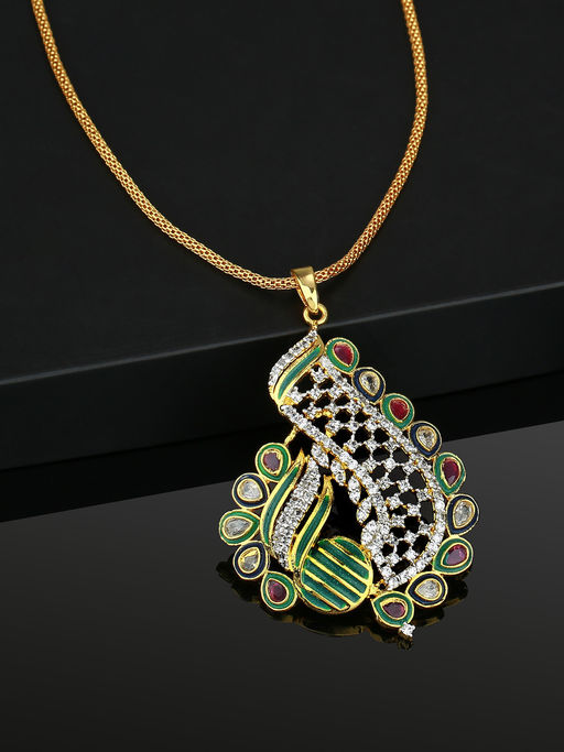 Estele Gold Plated Floral Shaped Necklace with Multi-Color Enamel for Women