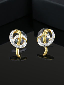 Estele - Gold and Rhodium Plated Pretzel Stud Earrings with Austrian Crystals for Women