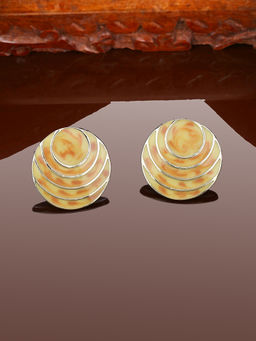 Estele - Gold Plated Beige Round Ripple Stud Earrings for Women