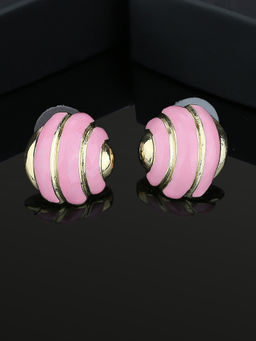 Estele - Gold Plated Circular Designer Stud Earrings with Pink Enamel for Women
