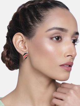 Estele - Gold Plated Splendid Stud Earrings with Red and Black Enamel for Women