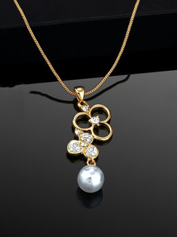 Estele - Gold Plated Flower Pearl Drop Necklace with Austrian Crystals for Women