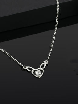 Estele - Rhodium Plated Heart Shaped Necklace with Austrian Crystals for Women & Girls