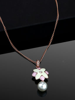 Estele - Rose Gold Plating Floral Pearl Drop Necklace for Women