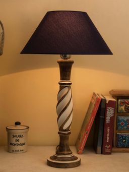 Homesake - Antique Twister Wooden Lamp Blue Shade