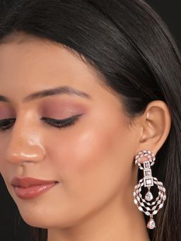 Ratnavali Jewels - Rose Plated American Diamond Cz Long Dangle Earrings