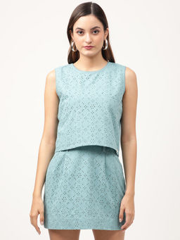 ELLE - Womens Mint Solid Semi-fitted Top