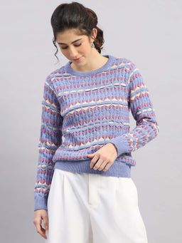 Monte Carlo - Women's Blue Round Neck Full Sleeve Sweater
