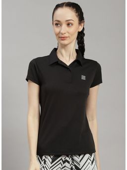 Rock.it - Women Black Regular Fit Half Sleeve Polo T-shirt