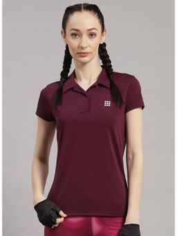 Rock.it - Women Wine Regular Fit Half Sleeve Polo T-shirt