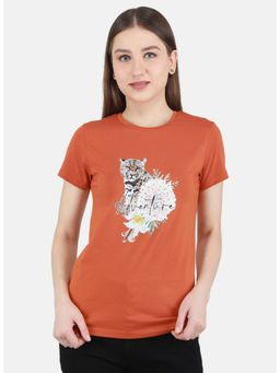 Monte Carlo - Women Brown Printed T-Shirt
