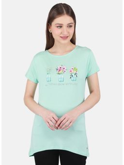 Monte Carlo - Women Aqua Blue Floral T-Shirt