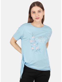 Monte Carlo - Women Blue Half Sleeve Regular Round Neck Top