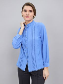 Monte Carlo - Women Blue Regular Fit Full Sleeve Shirt