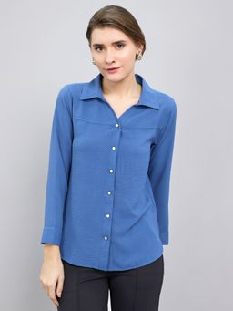 Monte Carlo - Women's Blue Regular Fit Full Sleeve Shirt