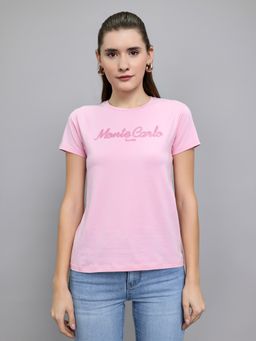 Monte Carlo - Womens Pink Regular Fit Round Neck Half Sleeve T-Shirt