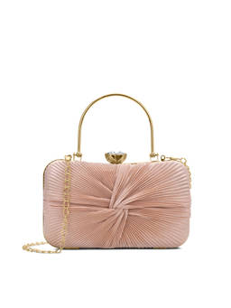 Lavie - Ruby Knot Framed Synthetic Leather Textured Pink Clutch with Detachable Chain Strap (S)