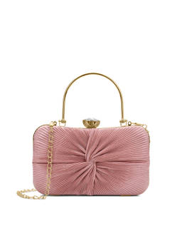 Lavie - Ruby Knot Framed Synthetic Leather Textured Pink Clutch with Detachable Chain Strap (S)