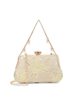 Lavie Signature - Zora Fabric Embroidered Gold Clutch with Detachable Chain Strap (S)