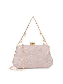 Lavie Signature - Zora Fabric Embroidered Rose Gold Clutch with Detachable Chain Strap (S)