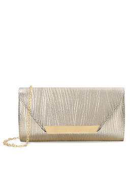Lavie Signature - Coosa Rectangle Fabric Textured Gold Clutch with Detachable Chain Strap (L)