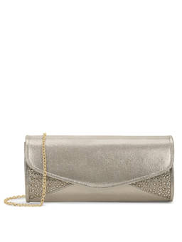 Lavie Signature - Osage Rectangle Fabric Textured Gold Clutch with Detachable Chain Strap (L)