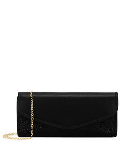 Lavie Signature - Osage Rectangle Fabric Textured Black Clutch with Detachable Chain Strap (L)