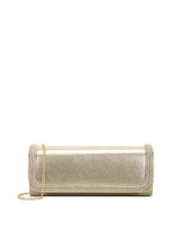 Lavie Signature - Tahoe Rectangle Fabric Textured Gold Clutch with Detachable Chain Strap (L)