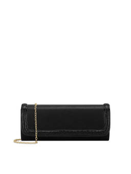Lavie Signature - Tahoe Rectangle Fabric Textured Black Clutch with Detachable Chain Strap (L)