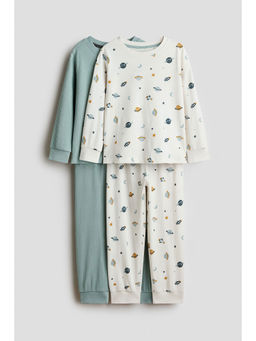 H&M - Boys White 2-Pack Printed Cotton Pyjamas
